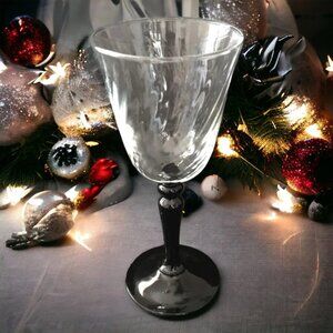 Set of 2 Vintage Luminarc France Swirl Optic Twist Onyx Black Stem Wine Glasses